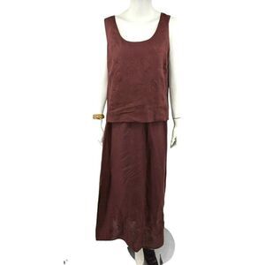 Edward Irish Linen Womens Long Skirt and Top Set Sz Large Embroidery Minimalist